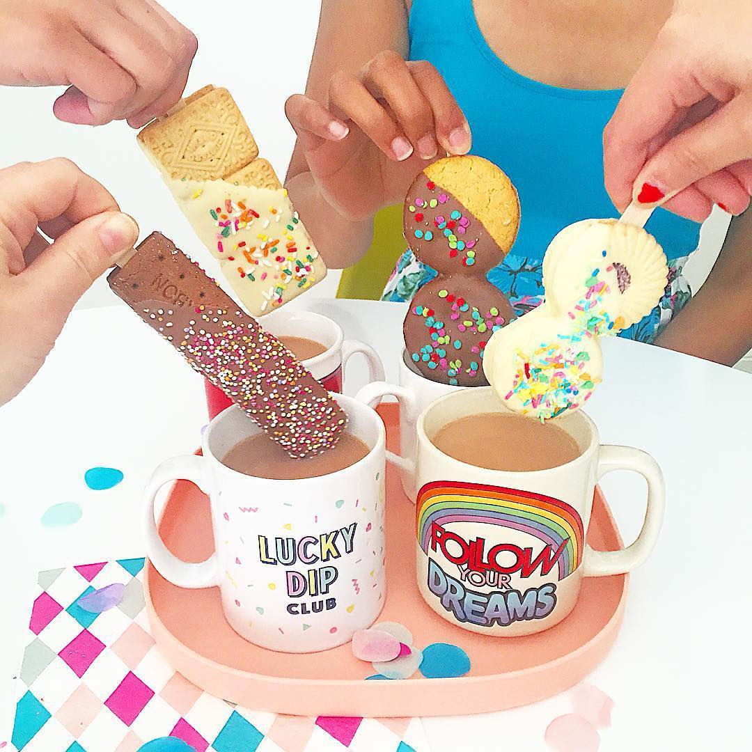 Yesterday's discovery via @luckydipclub... Biscuits on a stick covered in chocolate & sprinkles.